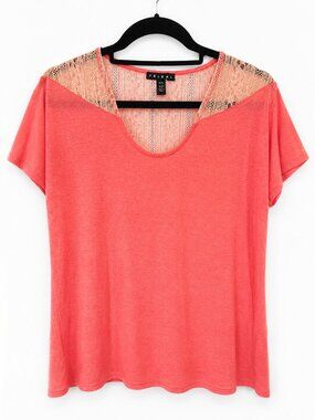 Tribal Coral Lace Back Top – Lightweight Summer Knit – Size Medium